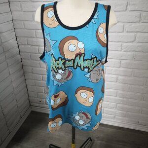 Rick & Morty Men's Size Large Blue w/ Black Trim Sleeveless Muscle Shirt